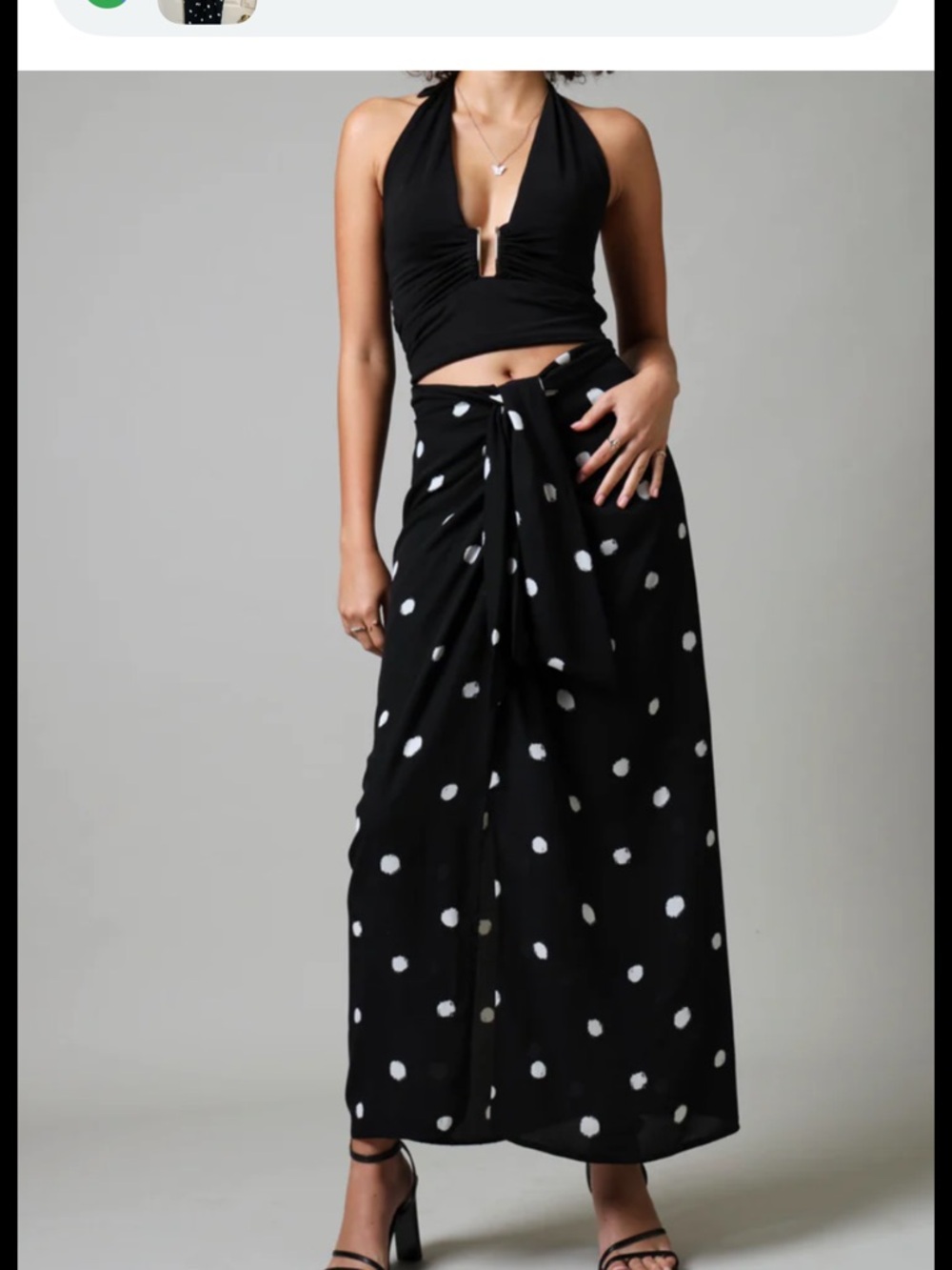 Zara Black Maxi Skirt with White Polka Dots - Picture 4 of 5
